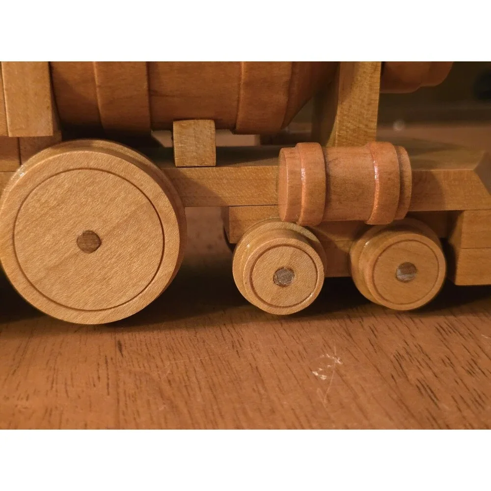 Vintage Handcrafted Wooden Train Steam Locomotive No. 2 & Tender Car - Artist...